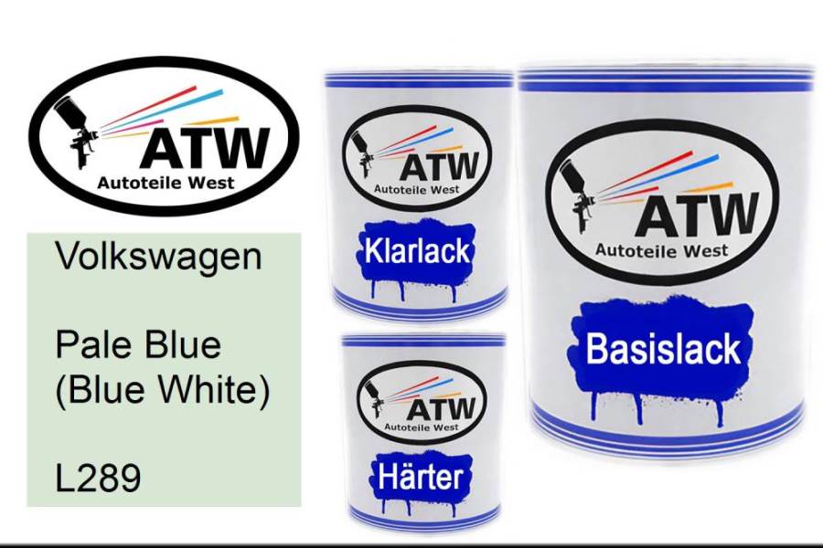 Volkswagen, Pale Blue (Blue White), L289: 1L Lackdose + 1L Klarlack + 500ml Härter - Set, von ATW Autoteile West.